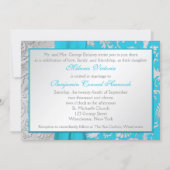 Turquoise and Silver Damask Wedding Invitation (Back)