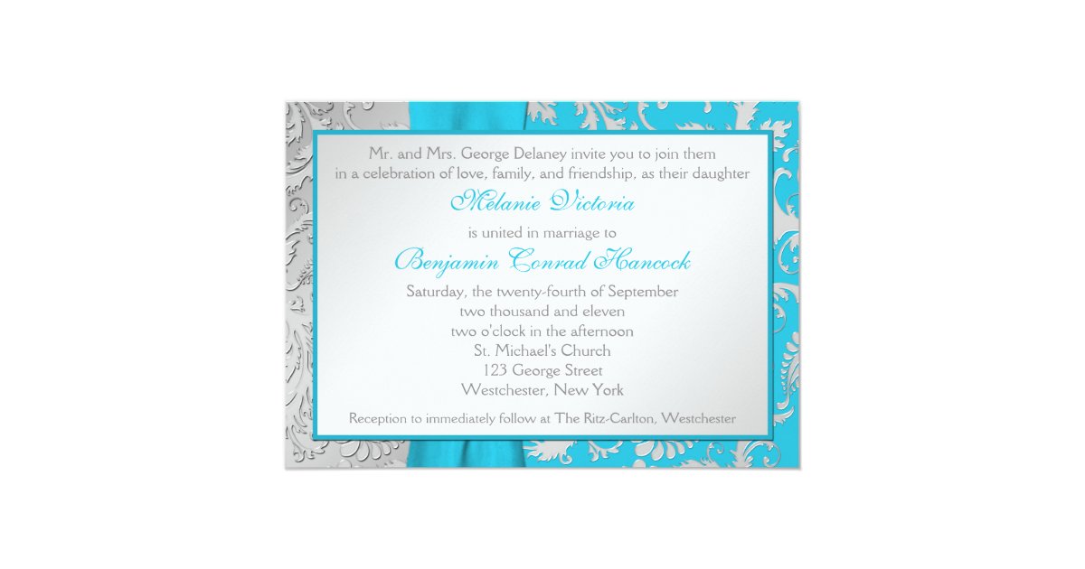 Turquoise And Silver Wedding Invitations 6