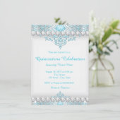 Turquoise and Silver Diamond Quinceanera Invitation (Standing Front)