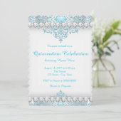 Turquoise and Silver Diamond Quinceanera Invitation (Standing Front)
