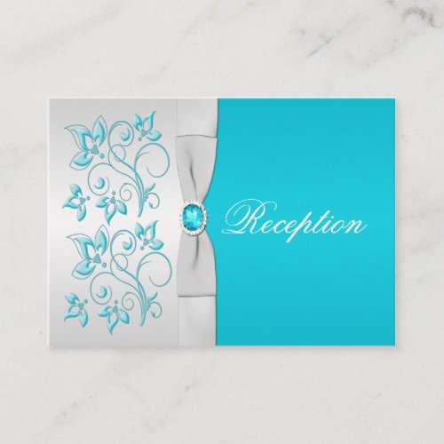 Turquoise and Silver Floral Enclosure Card Business Card Template