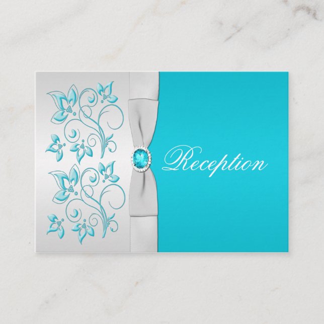 Turquoise and Silver Floral Enclosure Card (Front)