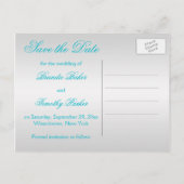 Turquoise and Silver Floral Save the Date Announcement Postcard (Back)