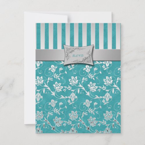 Turquoise and Silver Floral Vine RSVP Card Personalized Announcements