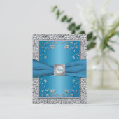 Turquoise and Silver Foil RSVP Card (Standing Front)
