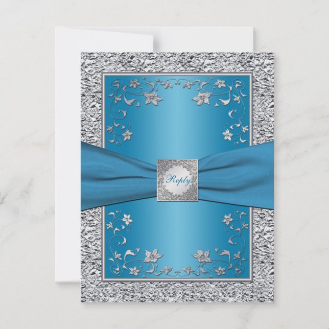 Turquoise and Silver Foil RSVP Card (Front)