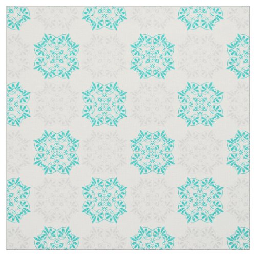 Turquoise and Silver Gray Floral Medallion Fabric