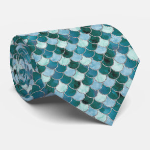 Turquoise and Silver Mermaid Scales Neck Tie