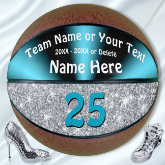 Turquoise and Silver Personalized Basketball Ball
