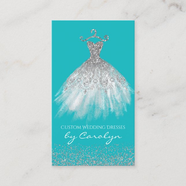 Turquoise and Silver Seamstress Business Card (Front)