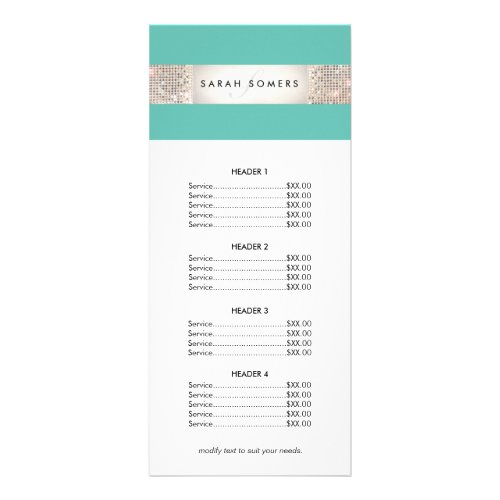 Turquoise and Silver Sequin Price List Menu
