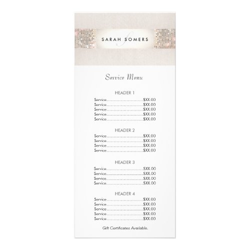 Turquoise and Silver Sequin Price List Menu