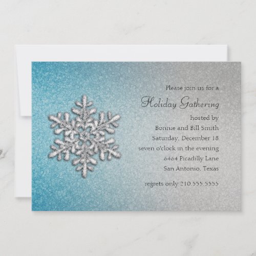 Turquoise and Silver Snowflake Holiday Party Invitation