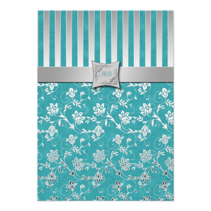 Turquoise and Silver Vine Monogrammed Invitation