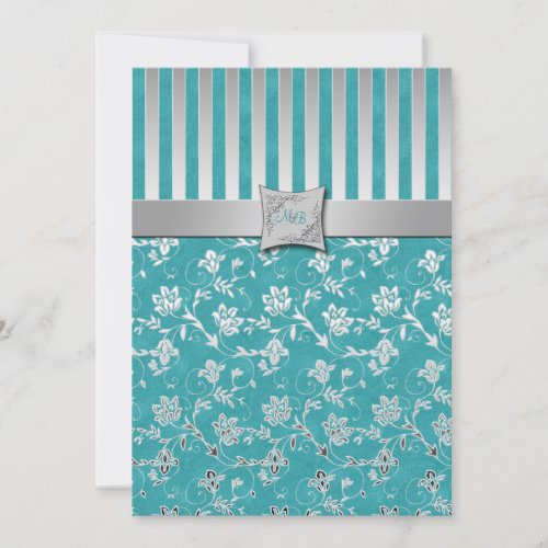 Turquoise and Silver Vine Monogrammed Invitation
