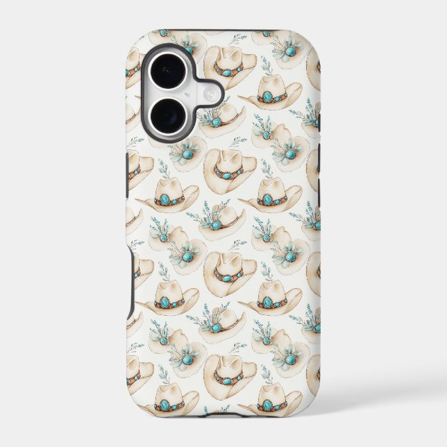Turquoise and Silver White Cowboy Hat iPhone Case (Back)