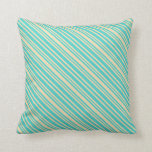 [ Thumbnail: Turquoise and Tan Colored Striped/Lined Pattern Throw Pillow ]