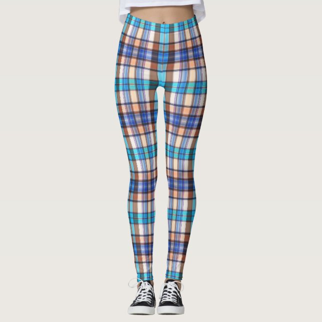 Turquoise and Tan Plaid Leggings (Front)