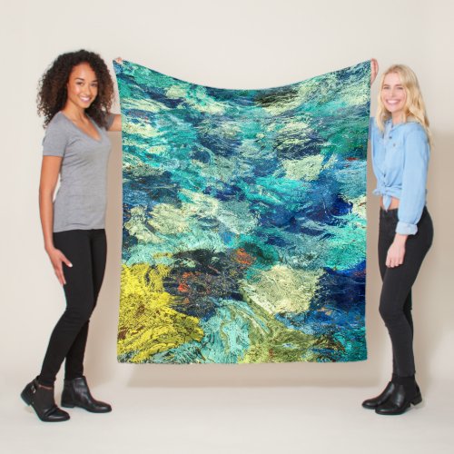 Turquoise and Teal Abstract Tide Pool Fleece Blanket