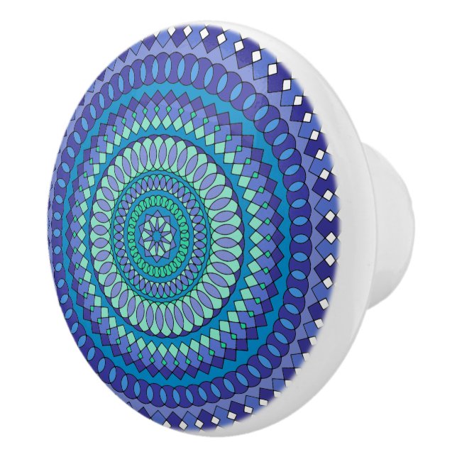 Turquoise and teal blue mandala pattern classic ro ceramic knob (Right)