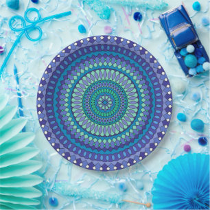 Turquoise and teal blue mandala pattern classic ro paper plates