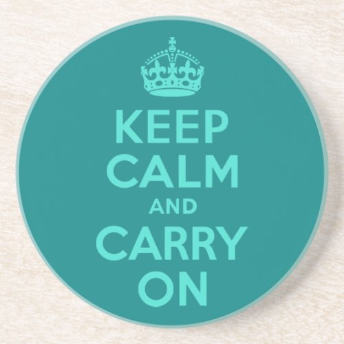 Turquoise and Teal Keep Calm and Carry On Drink Coaster