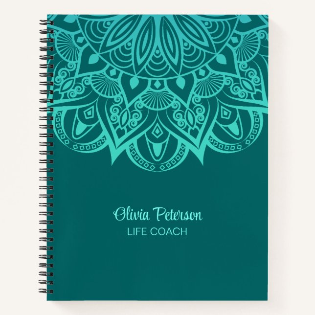 Turquoise and Teal Mandala Life Coach  Notebook (Front)