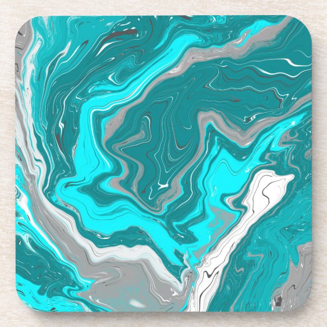 Turquoise and Teal Marble Fluid Art    Beverage Coaster (Front)