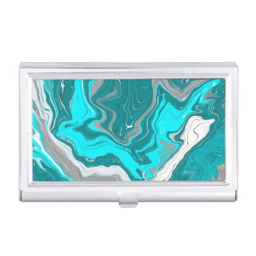  Turquoise and Teal Marble Fluid Art   Business Card Case