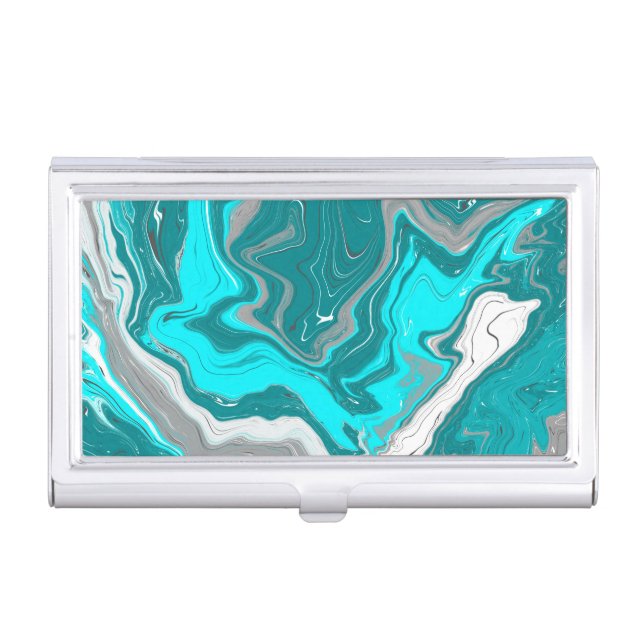  Turquoise and Teal Marble Fluid Art   Business Card Case (Front)