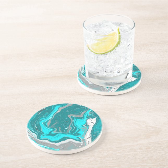 Turquoise and Teal Marble Fluid Art     Coaster (Side)