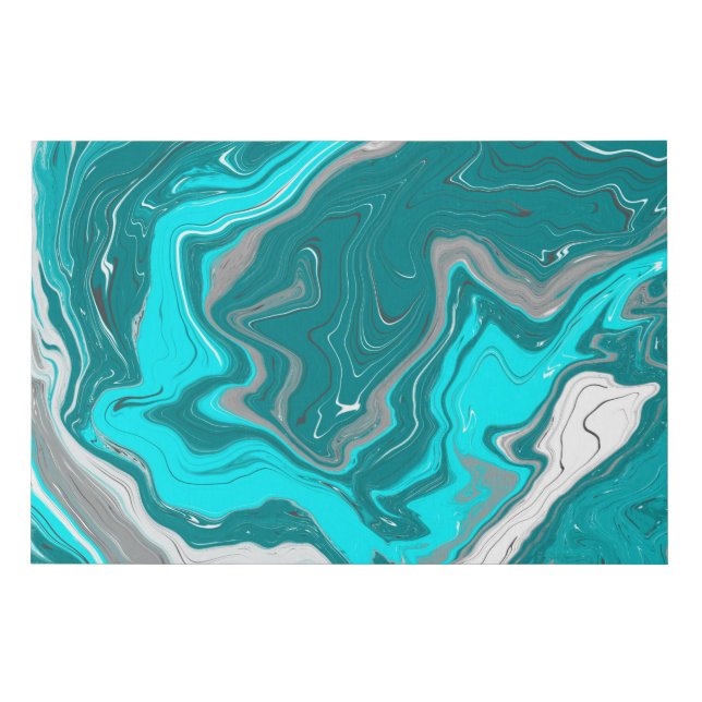 Turquoise and Teal Marble Fluid Art Faux Canvas Print (Front)