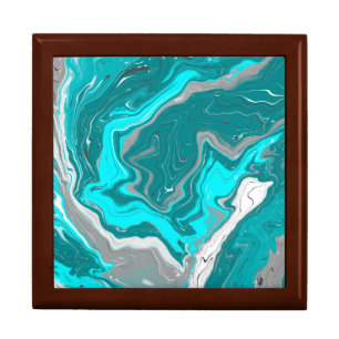 Turquoise and Teal Marble Fluid Art Gift Box