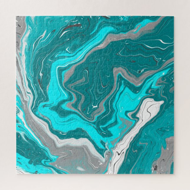 Turquoise and Teal Marble Fluid Art Jigsaw Puzzle (Vertical)