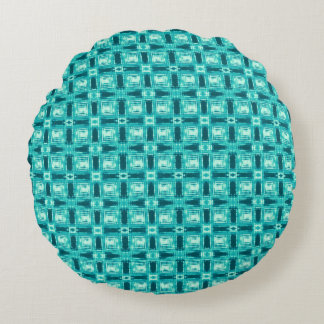 Turquoise and Teal Shibori Plaid Round Pillow