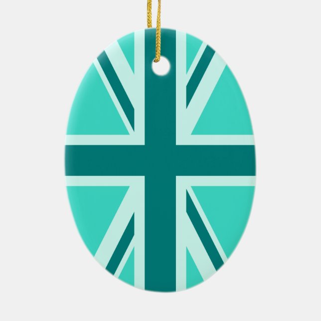 Turquoise and Teal Union Jack 2 Ceramic Ornament (Back)