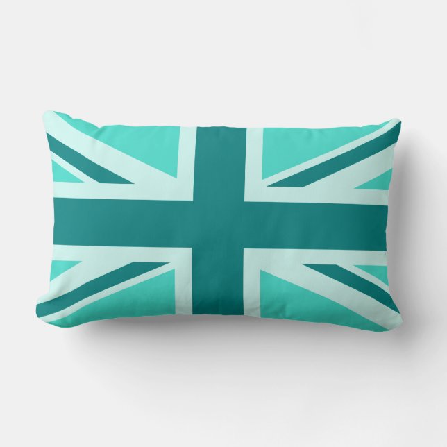 Turquoise and Teal Union Jack 2 Lumbar Pillow (Front)