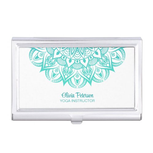Turquoise and Teal Yoga Instructor Mandala  Business Card Case