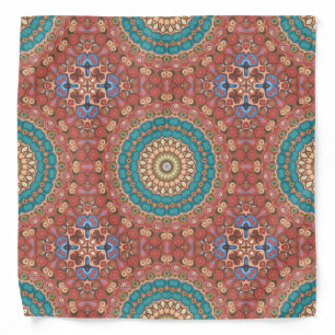 Turquoise and Terracotta Geometric Mandala Pattern Bandana