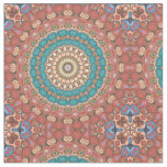 Turquoise and Terracotta Geometric Mandala Pattern Fabric