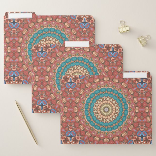 Turquoise and Terracotta Geometric Mandala Pattern File Folder (Set)