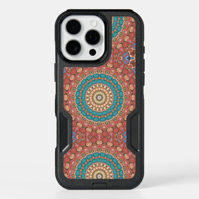 Turquoise and Terracotta Geometric Mandala Pattern Otterbox iPhone Case (Back)