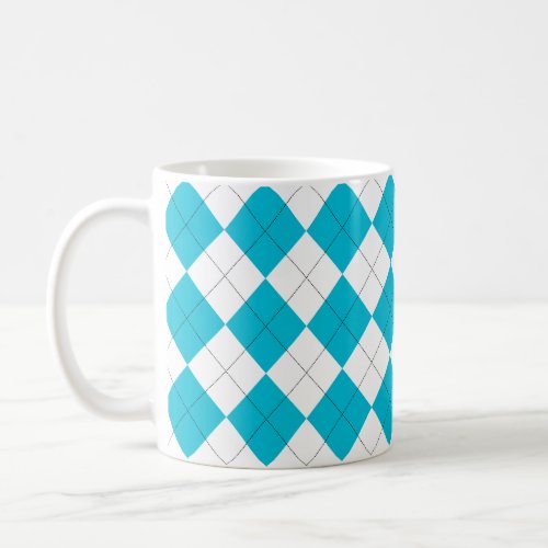 Turquoise and White Argyle Pattern Coffee Mug