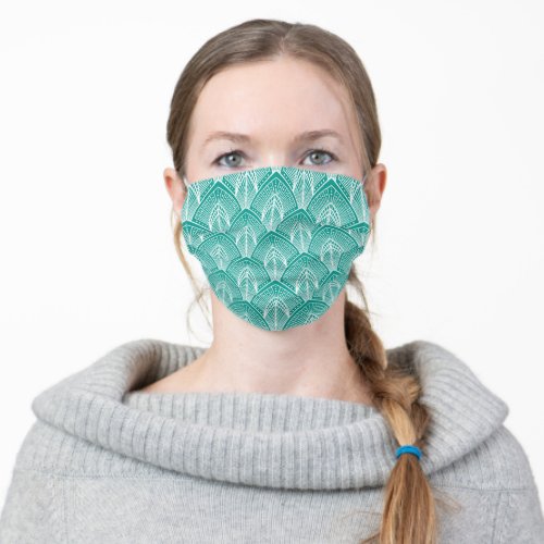 Turquoise and white art_deco pattern adult cloth face mask