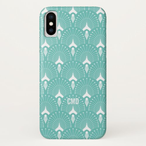 Turquoise and white art_deco pattern iPhone XS case