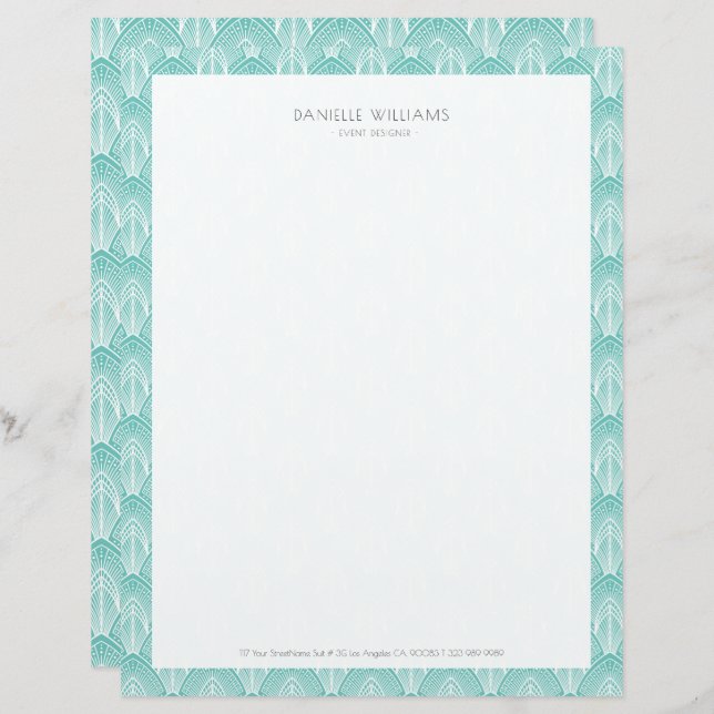 Turquoise and white Art Deco pattern Letterhead (Front/Back)