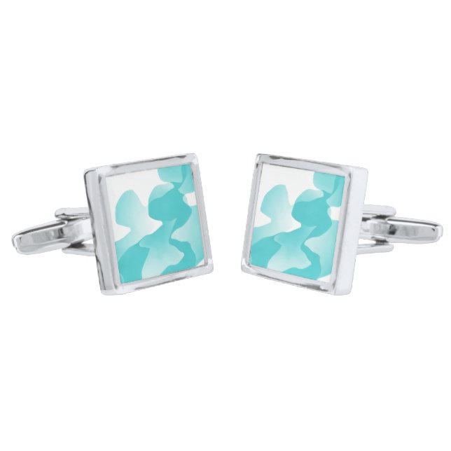 Turquoise and White Artsy Silver Cufflinks (Angled)