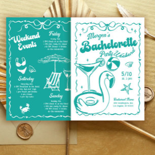 Turquoise and White Bachelorette Weekend Party Invitation
