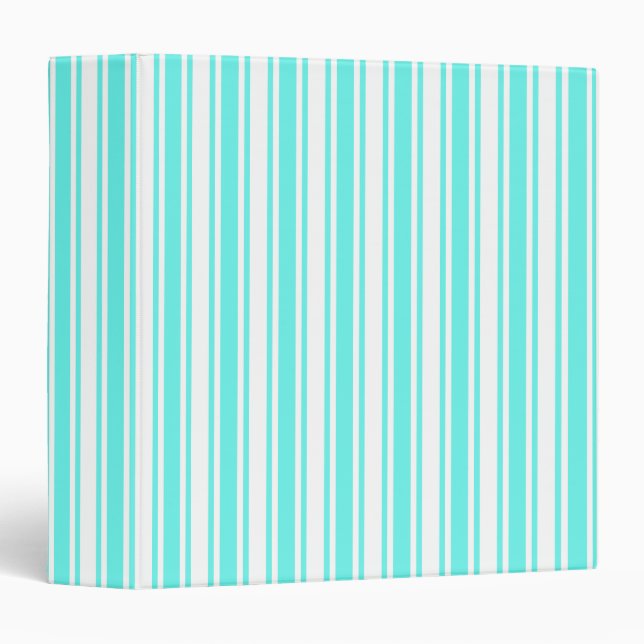 Turquoise and white candy stripes 3 ring binder (Front/Spine)