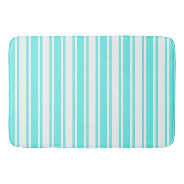 Turquoise and white candy stripes bath mat (Front)